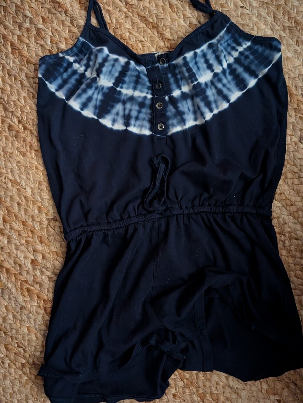 Navy Romper with White Tie-Dye